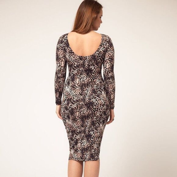 NWT Asos Midi Bodycon Dress Leopard Animal Print Sexy Fitted Stretch XS 2 Cute - Picture 1 of 10